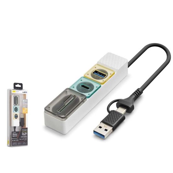 Hadron HDX7058 Hub 5Gbps 1x Type-C 3.2+1xUsb-A 3.2+SD+microSD 4 Port 2in1 Kablolu Kart Okuyu Beyaz resmi