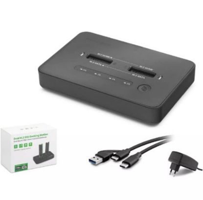 HADRON HDX1797 Dual M.2 SSD Disk Docking Station NVMe/NVMe SATA/SATA Klonlama Destekli - Siyah resmi