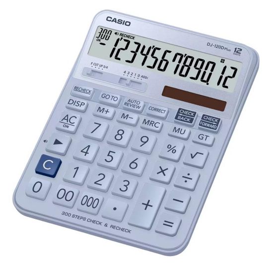 Casio DJ-120D Plus Açık Mavi İşlem Kontrollü 12 Hane Masa Üstü Hesap Makinesi resmi