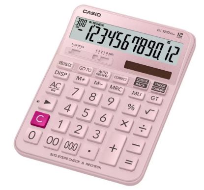 Casio DJ-120D Plus Pembe İşlem Kontrollü 12 Hane Masa Üstü Hesap Makinesi resmi