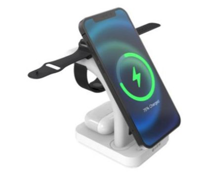 S-link SW-CWF130 Beyaz Telefon Kulaklık Akıllı Saat 15W 3 in 1 Magsafe Led Logo Kablosuz Şarj Cihaz resmi