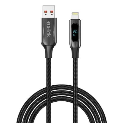 S-link Armor LED UL-012 12W 1m USB to Lightning PD Örgülü LED Başlıklı Siyah Hızlı Şarj Kablosu resmi