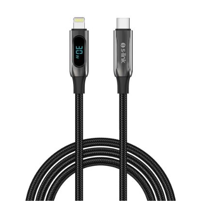 S-link Armor LED CL-030 30W 1mt Type-C to Lightning PD Örgülü LED Başlıklı Siyah Hızlı Şarj Kablosu resmi