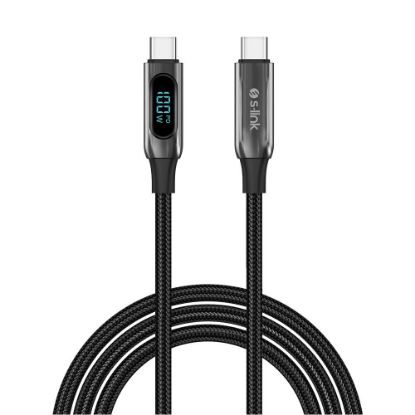 S-link Armor LED LCC-0100 100W 1m Type-C to Type-C PD Örgülü LED Başlıklı Siyah Hızlı Şarj Kablosu resmi