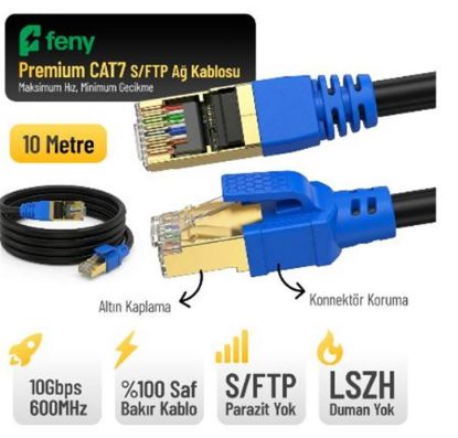 Feny FN-CAT7LS10 10GBPS İnternet 60MHZ 10 Metre CAT7 Gold Patch Kablo (Yanmaz-%100 Saf Bakır) resmi