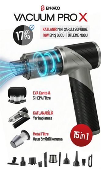 Enkado EKD-SP20 17000PA 2000MAH Güçlü Vakum/Üflemeli Şarjlı Katlanabilir Araç Süpürgesi 3ad Filtr resmi