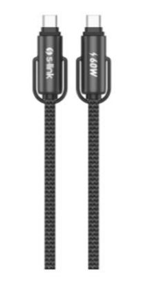 S-link Armor Boyun Askılı AC-01 60W 1.2m Type-C to Type-C  Örgülü Metal Başlıklı Siyah Şarj Kablosu resmi